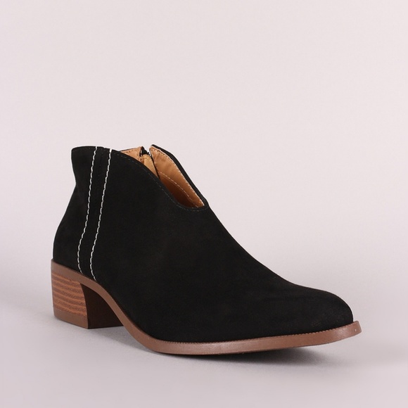 5.5,6,6.5, faux  Suede Zip-Up Almond Toe Ankle Boots - Picture 2 of 4